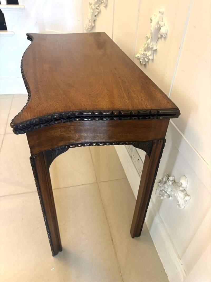 Antique Georgian Chippendale Mahogany Serpentine Console Card Table - Image 7
