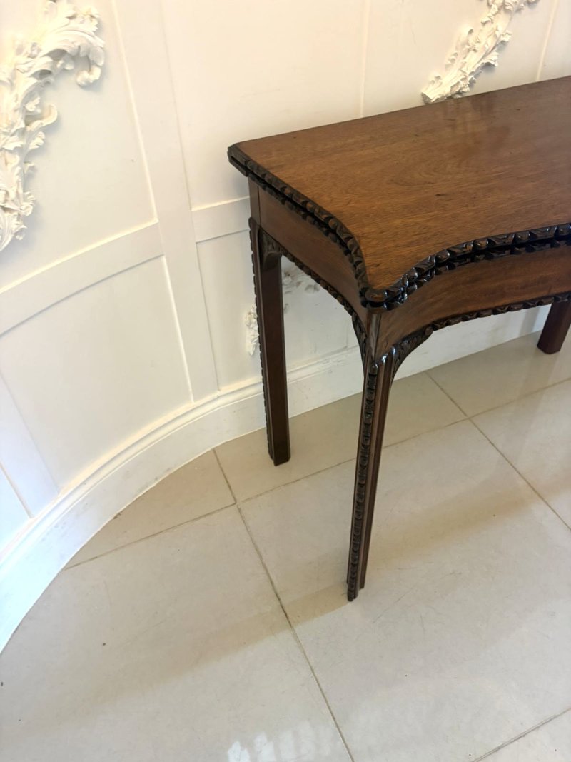 Antique Georgian Chippendale Mahogany Serpentine Console Card Table - Image 9