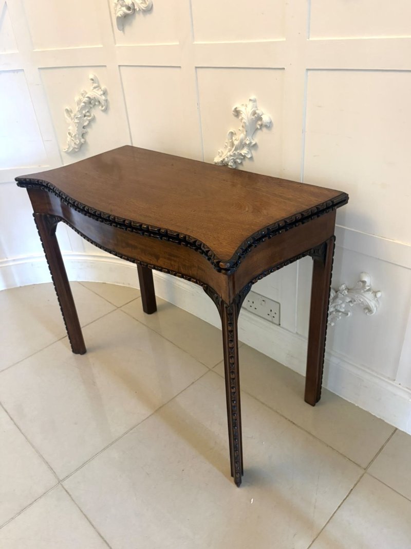 Antique Georgian Chippendale Mahogany Serpentine Console Card Table - Image 4