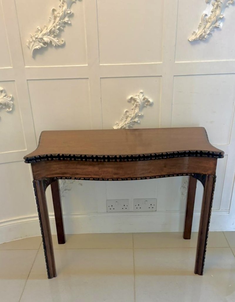 Antique Georgian Chippendale Mahogany Serpentine Console Card Table