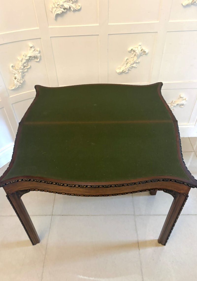 Antique Georgian Chippendale Mahogany Serpentine Console Card Table - Image 11