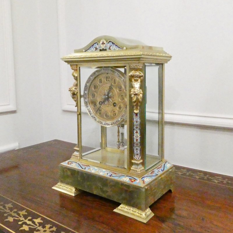 French Onyx & Champleve Four Glass Mantel Clock - Image 2