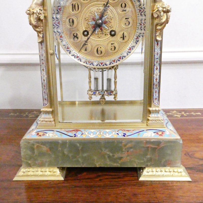 French Onyx & Champleve Four Glass Mantel Clock - Image 5