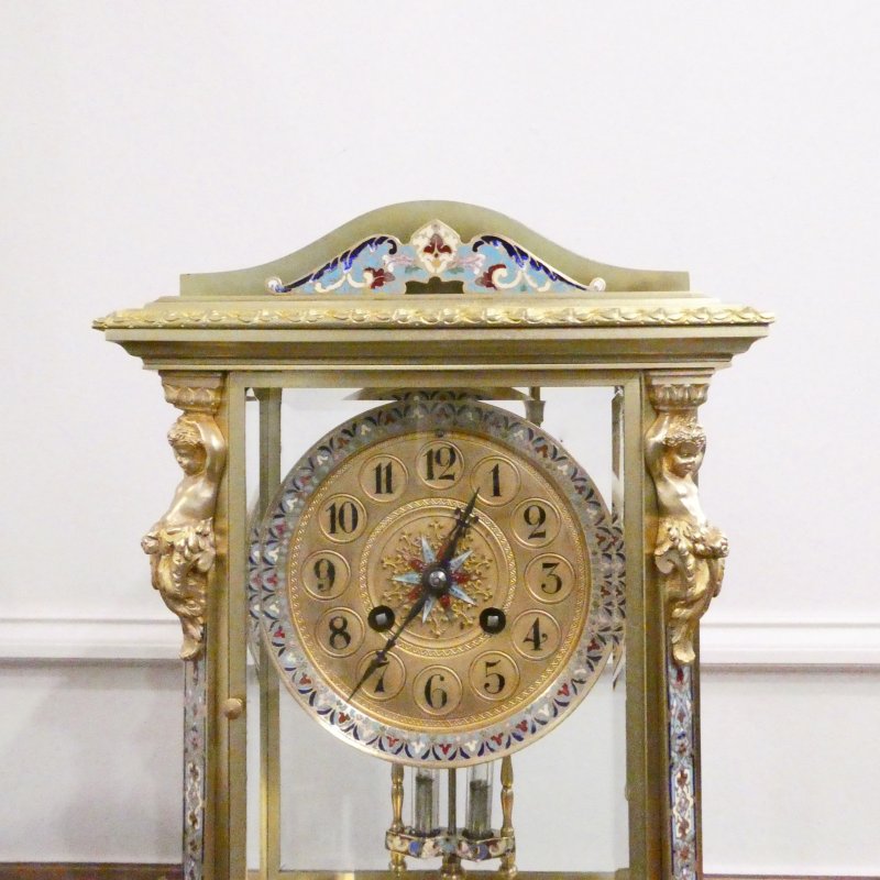 French Onyx & Champleve Four Glass Mantel Clock - Image 7