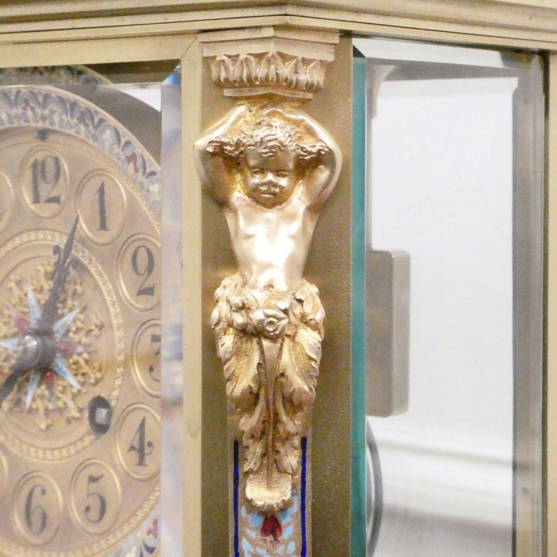 French Onyx & Champleve Four Glass Mantel Clock - Image 9