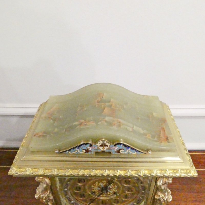 French Onyx & Champleve Four Glass Mantel Clock - Image 10
