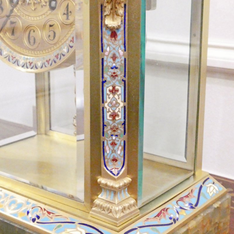 French Onyx & Champleve Four Glass Mantel Clock - Image 12