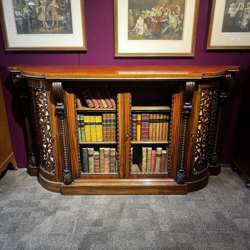 A Stunning Quality Early Victorian Period Gonçalo Alves And Amboyna Bookcase/credenza