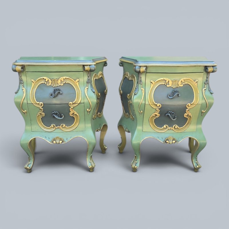 Fine Pair French Painted Bedside Chests of Drawers