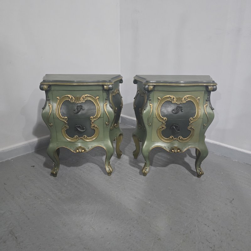 Fine Pair French Painted Bedside Chests of Drawers - Image 2