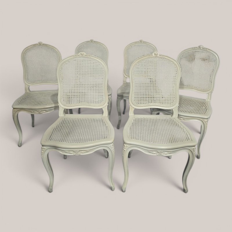 Set Six French Bergere Dining Chairs