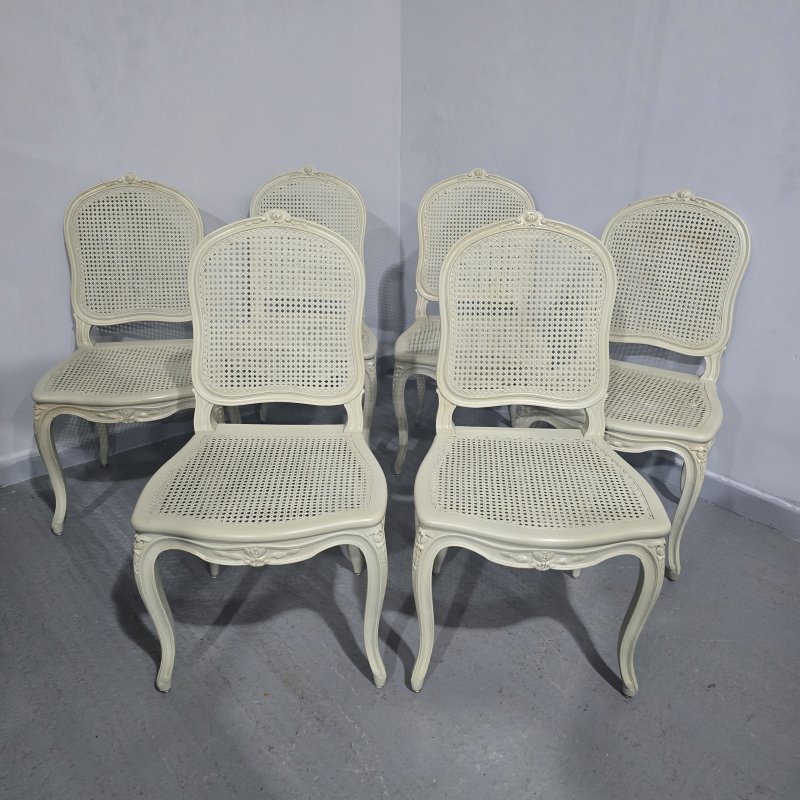 Set Six French Bergere Dining Chairs - Image 3