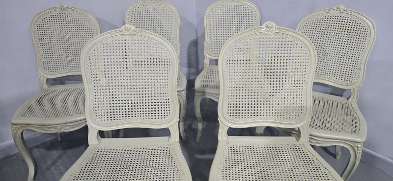 Set Six French Bergere Dining Chairs - Image 7