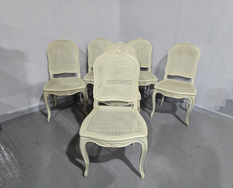 Set Six French Bergere Dining Chairs - Image 2