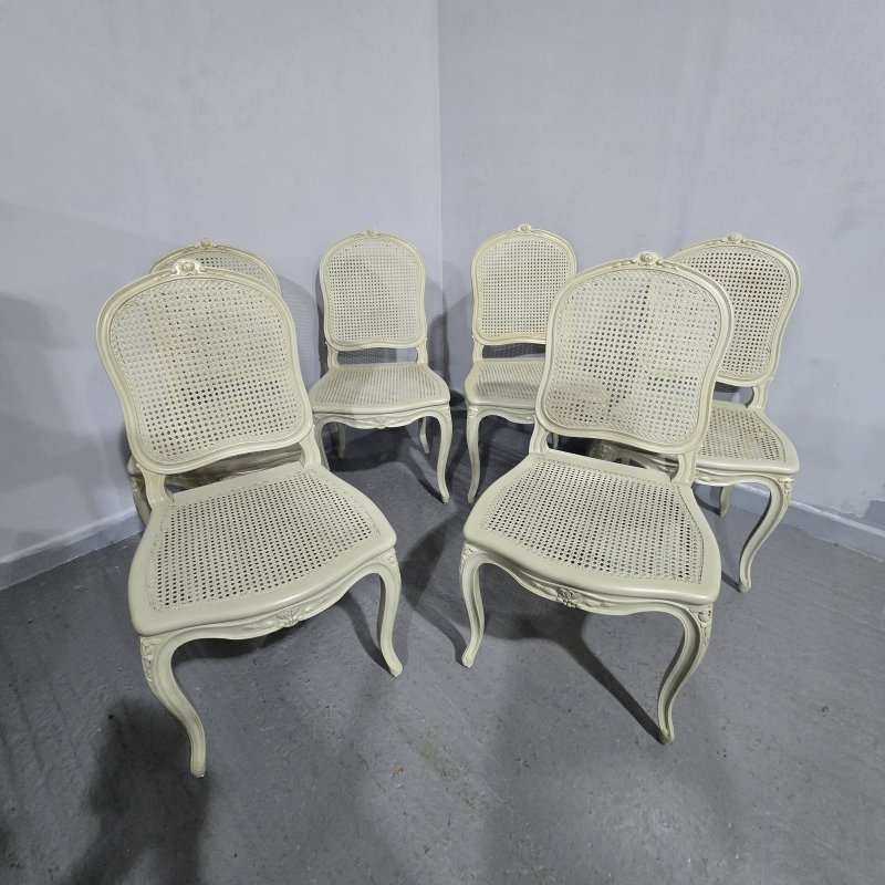 Set Six French Bergere Dining Chairs - Image 12