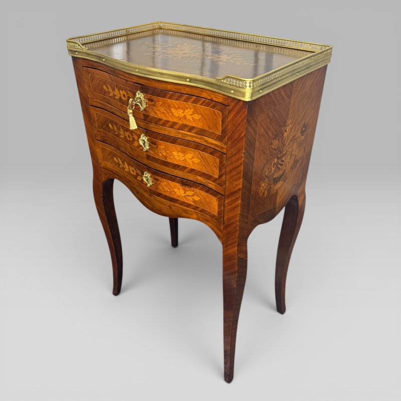Antique French Louis XV Kingwood & Floral Marquetry Petite Commode, Circa 1890