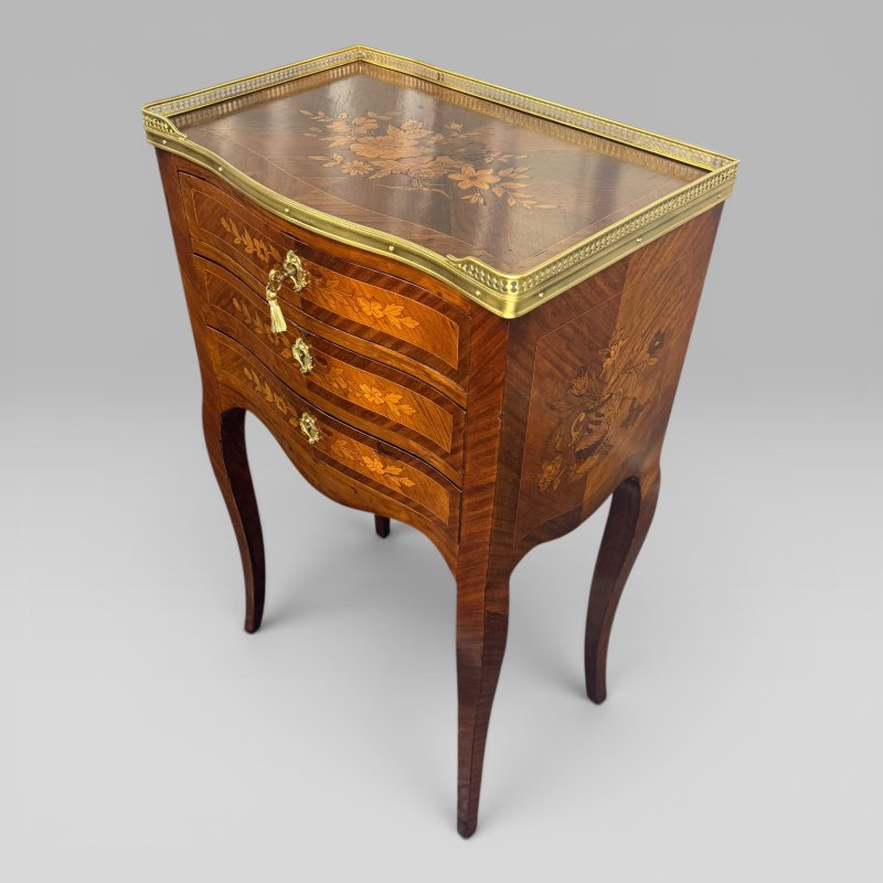 Antique French Louis XV Kingwood & Floral Marquetry Petite Commode, Circa 1890 - Image 2
