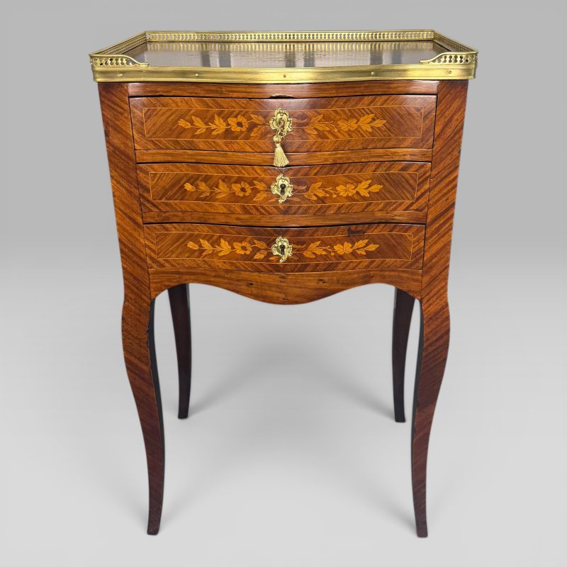 Antique French Louis XV Kingwood & Floral Marquetry Petite Commode, Circa 1890 - Image 3