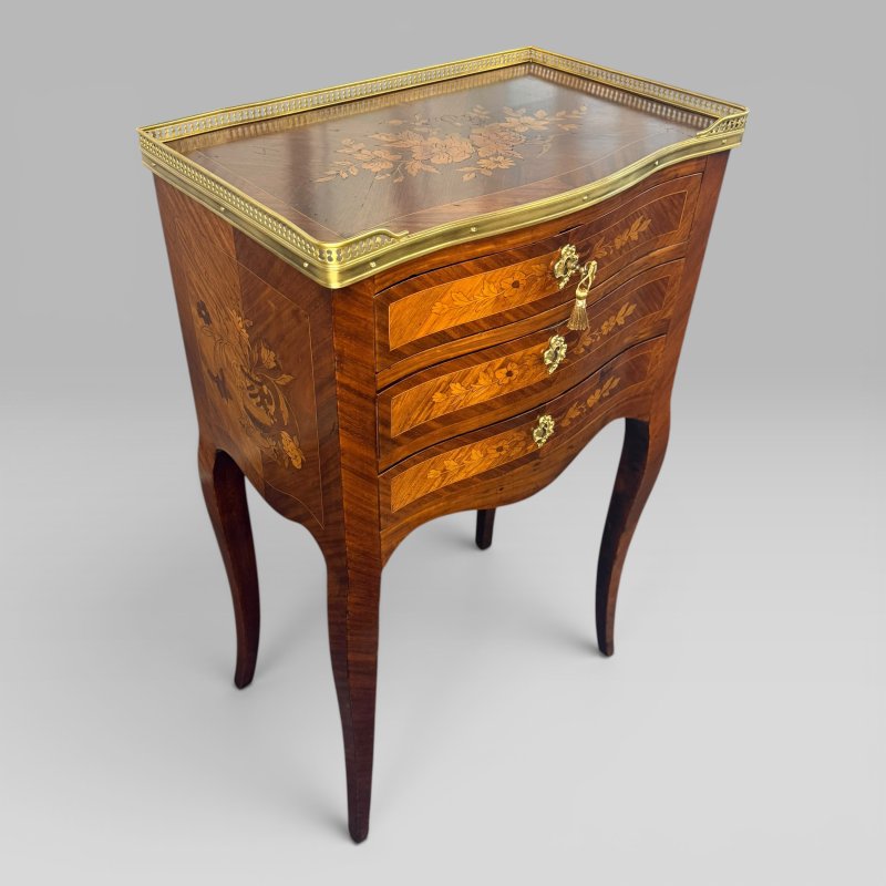Antique French Louis XV Kingwood & Floral Marquetry Petite Commode, Circa 1890 - Image 4