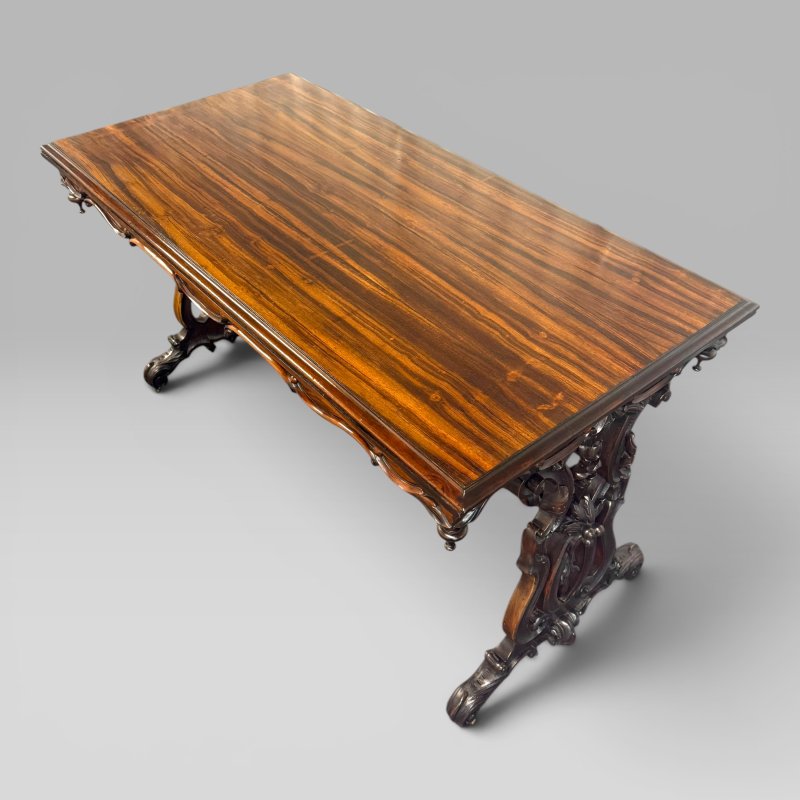 Antique Early Victorian Zebrawood & Rosewood Carved Stretcher Leg Centre Table - Image 5