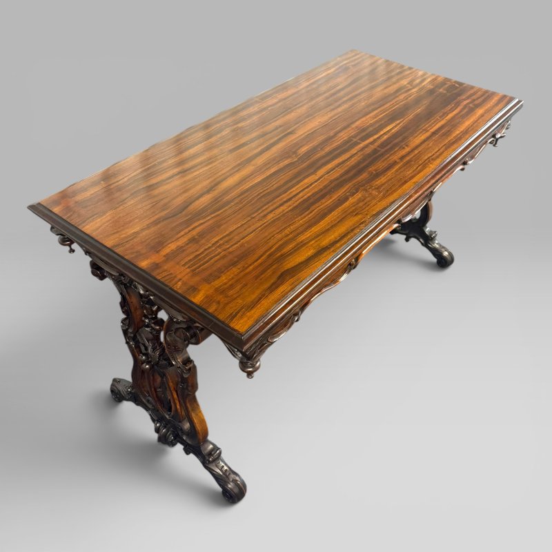 Antique Early Victorian Zebrawood & Rosewood Carved Stretcher Leg Centre Table - Image 6