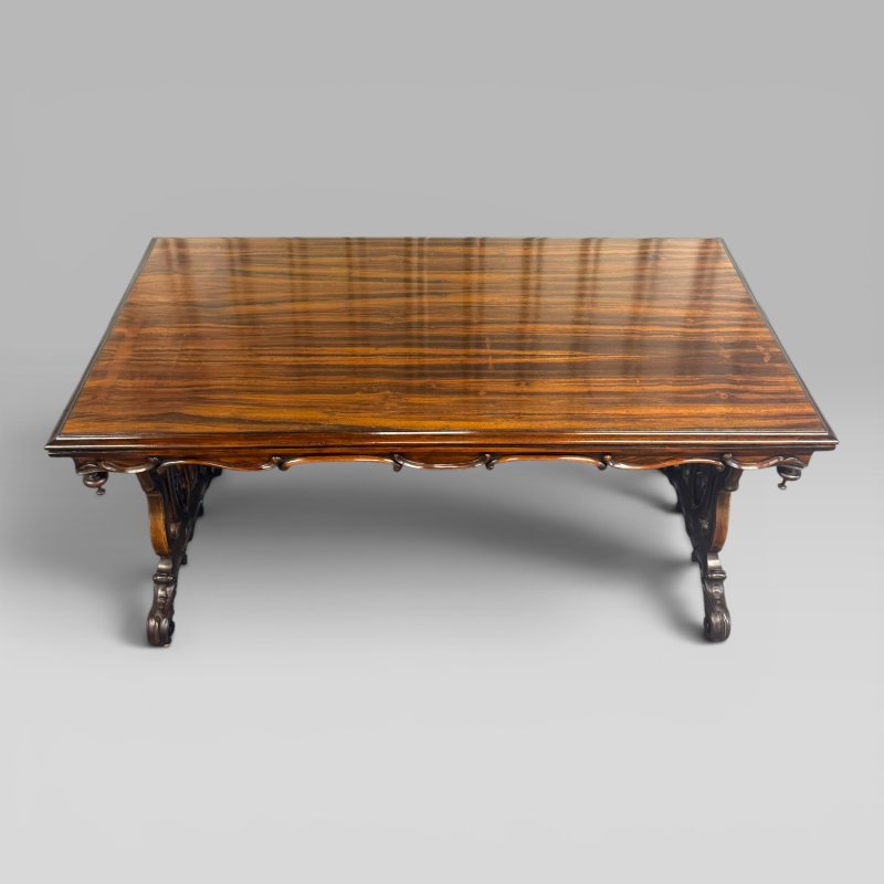 Antique Early Victorian Zebrawood & Rosewood Carved Stretcher Leg Centre Table - Image 2