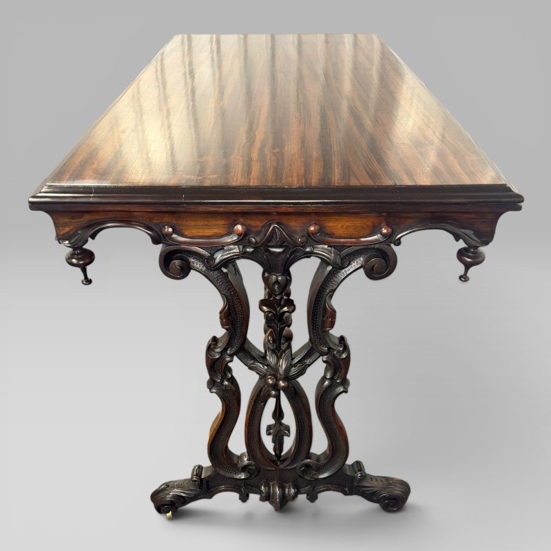 Antique Early Victorian Zebrawood & Rosewood Carved Stretcher Leg Centre Table - Image 3