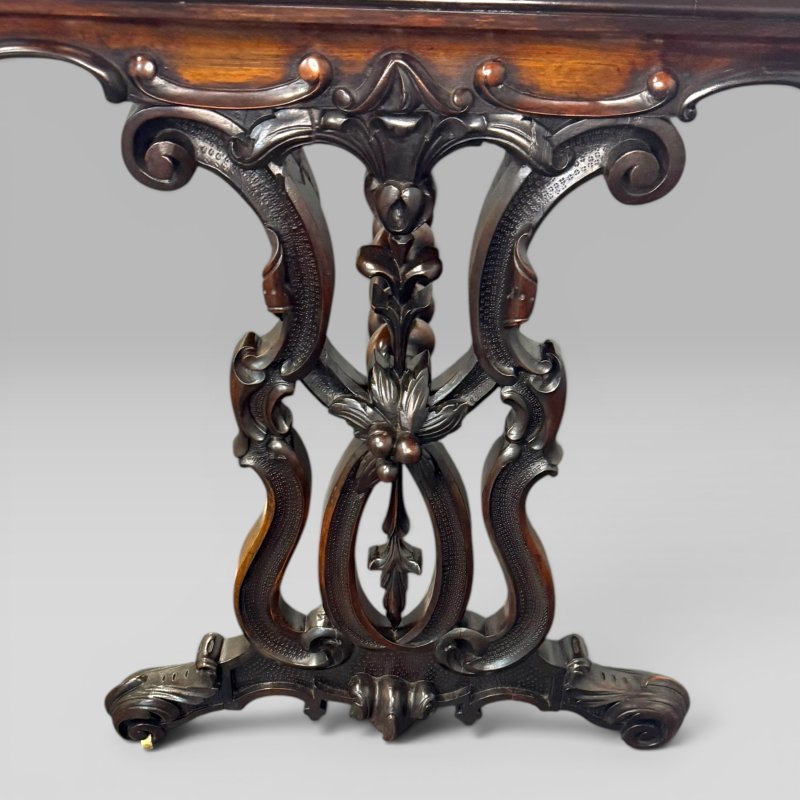 Antique Early Victorian Zebrawood & Rosewood Carved Stretcher Leg Centre Table - Image 4
