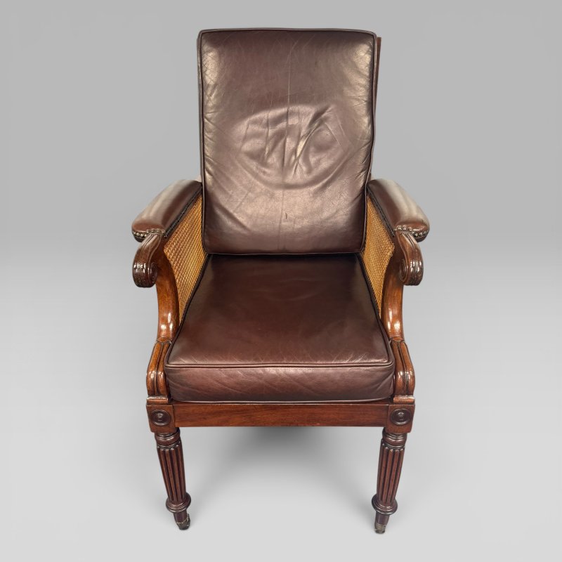 Antique Regency Mahogany & Caned Library Bergère Armchair - Image 2