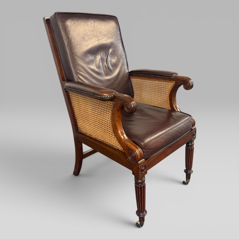Antique Regency Mahogany & Caned Library Bergère Armchair - Image 3
