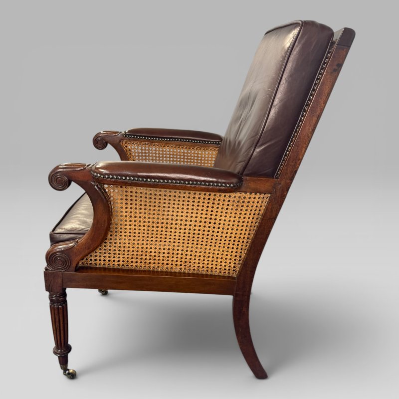 Antique Regency Mahogany & Caned Library Bergère Armchair - Image 4