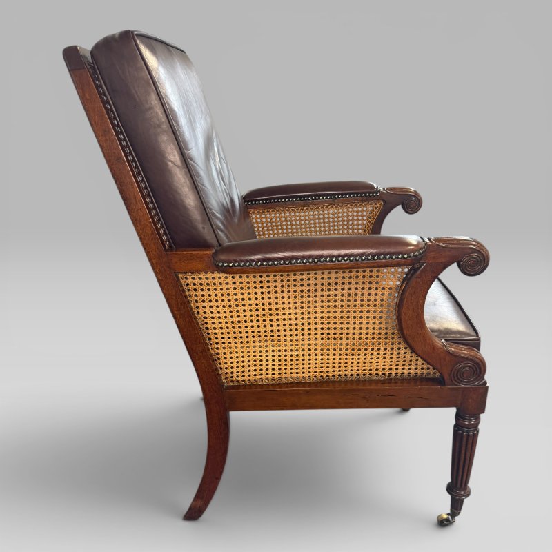 Antique Regency Mahogany & Caned Library Bergère Armchair - Image 5