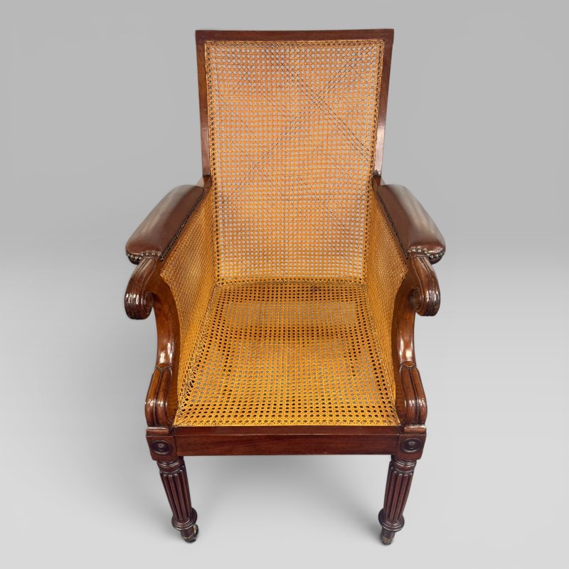 Antique Regency Mahogany & Caned Library Bergère Armchair - Image 6