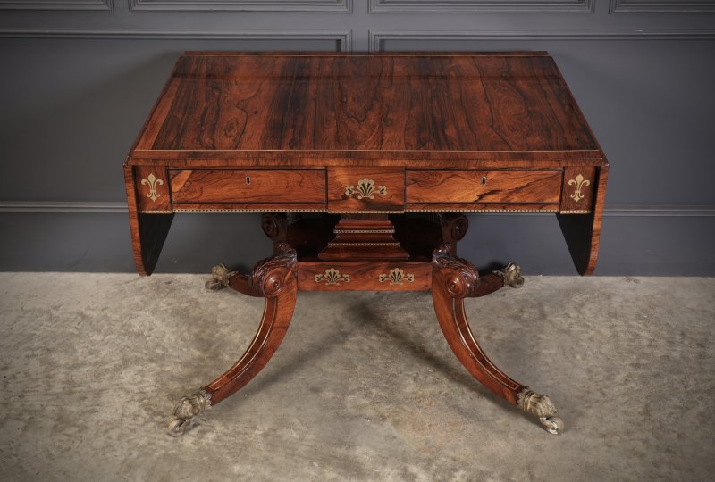 Exquisite Regency Rosewood Brass Inlaid Sofa Table - Image 3