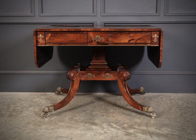 Exquisite Regency Rosewood Brass Inlaid Sofa Table - Image 4