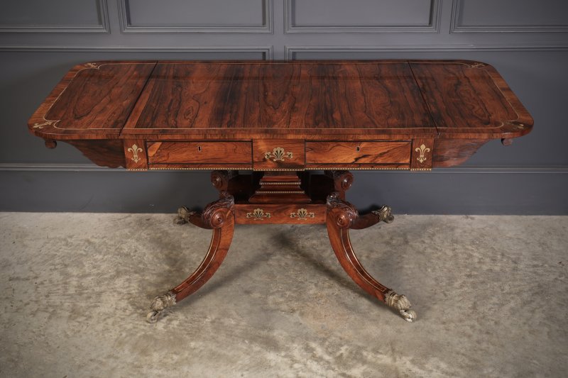 Exquisite Regency Rosewood Brass Inlaid Sofa Table - Image 8