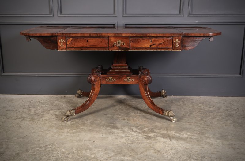 Exquisite Regency Rosewood Brass Inlaid Sofa Table - Image 5