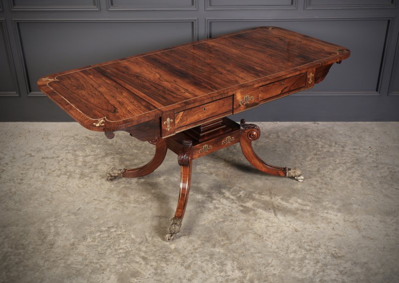 Exquisite Regency Rosewood Brass Inlaid Sofa Table - Image 9