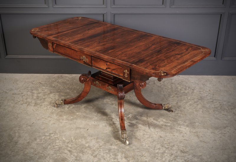 Exquisite Regency Rosewood Brass Inlaid Sofa Table - Image 10