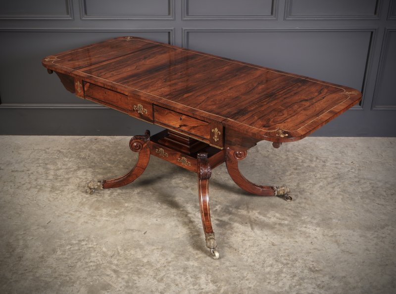 Exquisite Regency Rosewood Brass Inlaid Sofa Table - Image 14