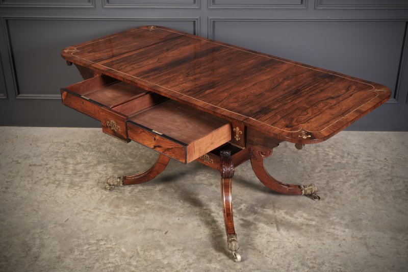 Exquisite Regency Rosewood Brass Inlaid Sofa Table - Image 13