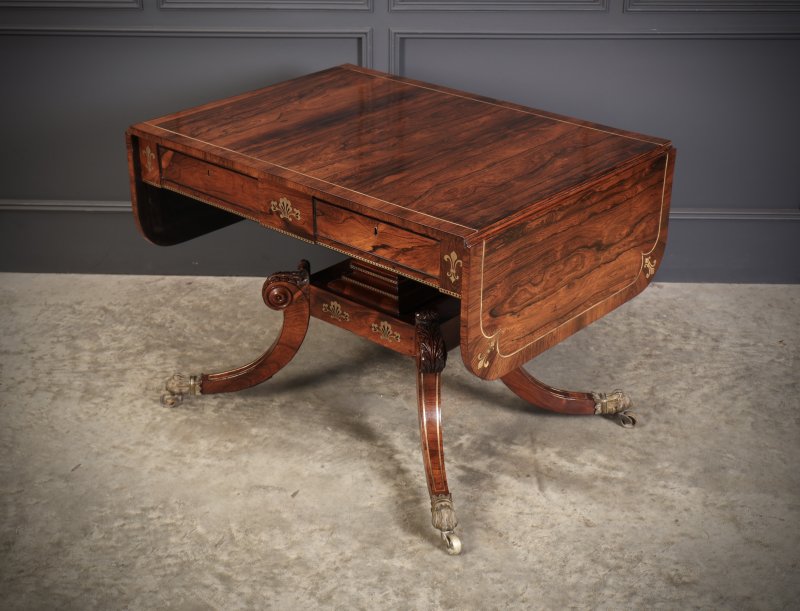 Exquisite Regency Rosewood Brass Inlaid Sofa Table - Image 6