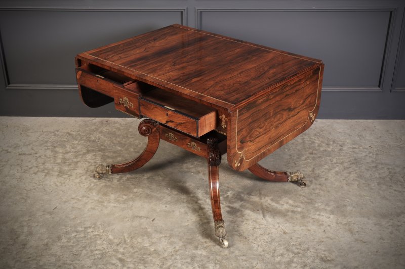 Exquisite Regency Rosewood Brass Inlaid Sofa Table - Image 16