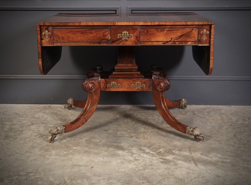 Exquisite Regency Rosewood Brass Inlaid Sofa Table - Image 18