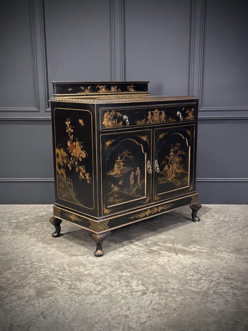 Chinoiserie Black Lacquered Japanned Side Cabinet - Image 2