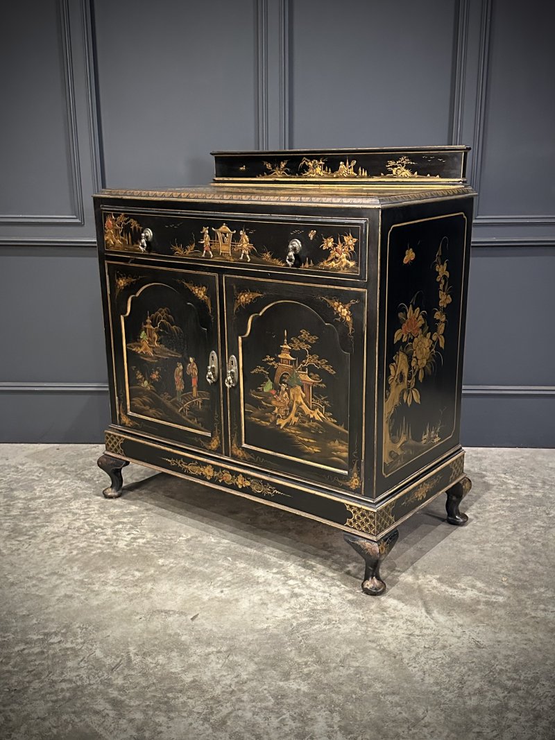 Chinoiserie Black Lacquered Japanned Side Cabinet - Image 7