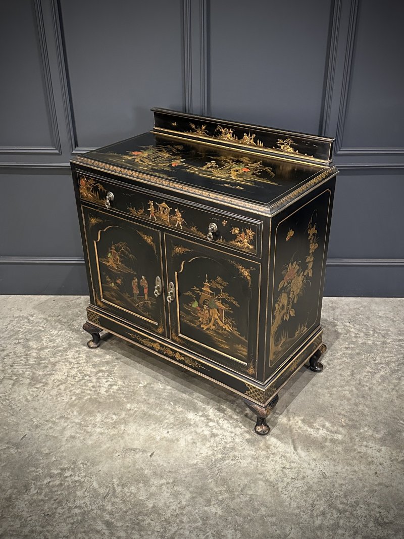 Chinoiserie Black Lacquered Japanned Side Cabinet - Image 6