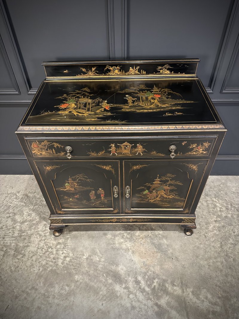 Chinoiserie Black Lacquered Japanned Side Cabinet - Image 10