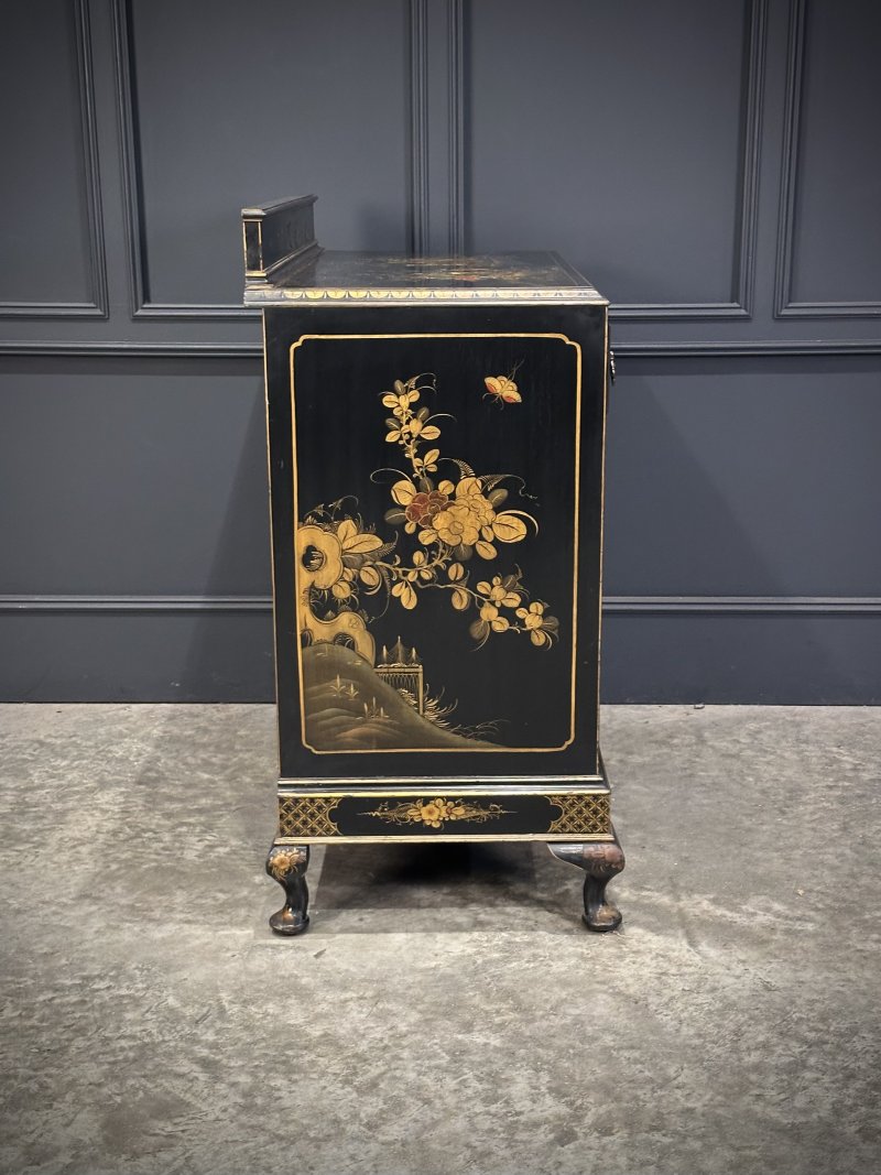 Chinoiserie Black Lacquered Japanned Side Cabinet - Image 11