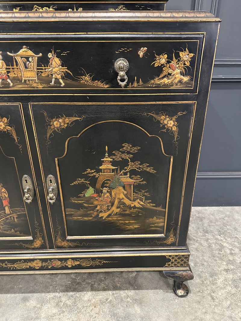 Chinoiserie Black Lacquered Japanned Side Cabinet - Image 12